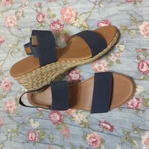 Navy Espadrilles Wedges Sandals 9